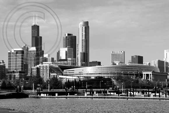Lakeside Chicago and Soldier Field, Black and White JPEG